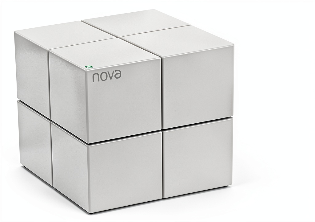 Tenda Nova Mesh nodes placed in a living room and office